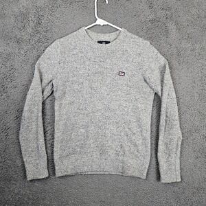 Bizzbee Mens Gray Wool Blend Union Jack Crewneck Sweater Size XS Fine Knit